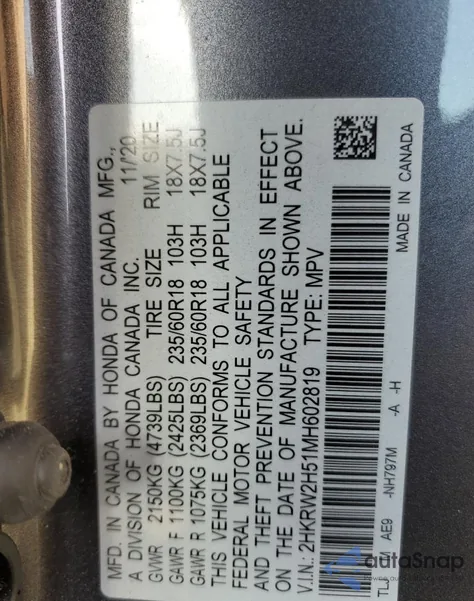2021 Honda Cr-V Ex from USA, damaged, VIN 2HKRW2H51MH602819